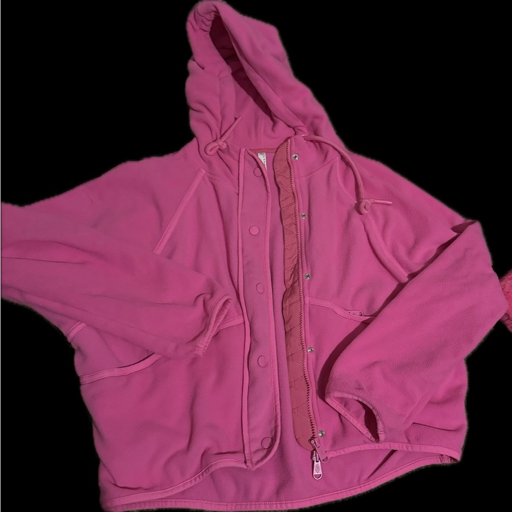 Free people movement fleece zip up button up hot pink jacket